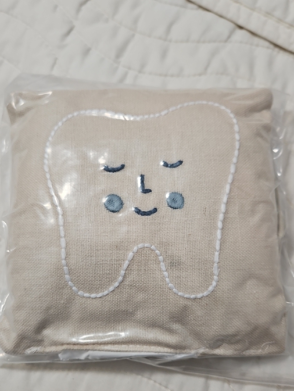 Kids Tooth-Shaped Plush Comfort Pillow - Cream with Blue Face